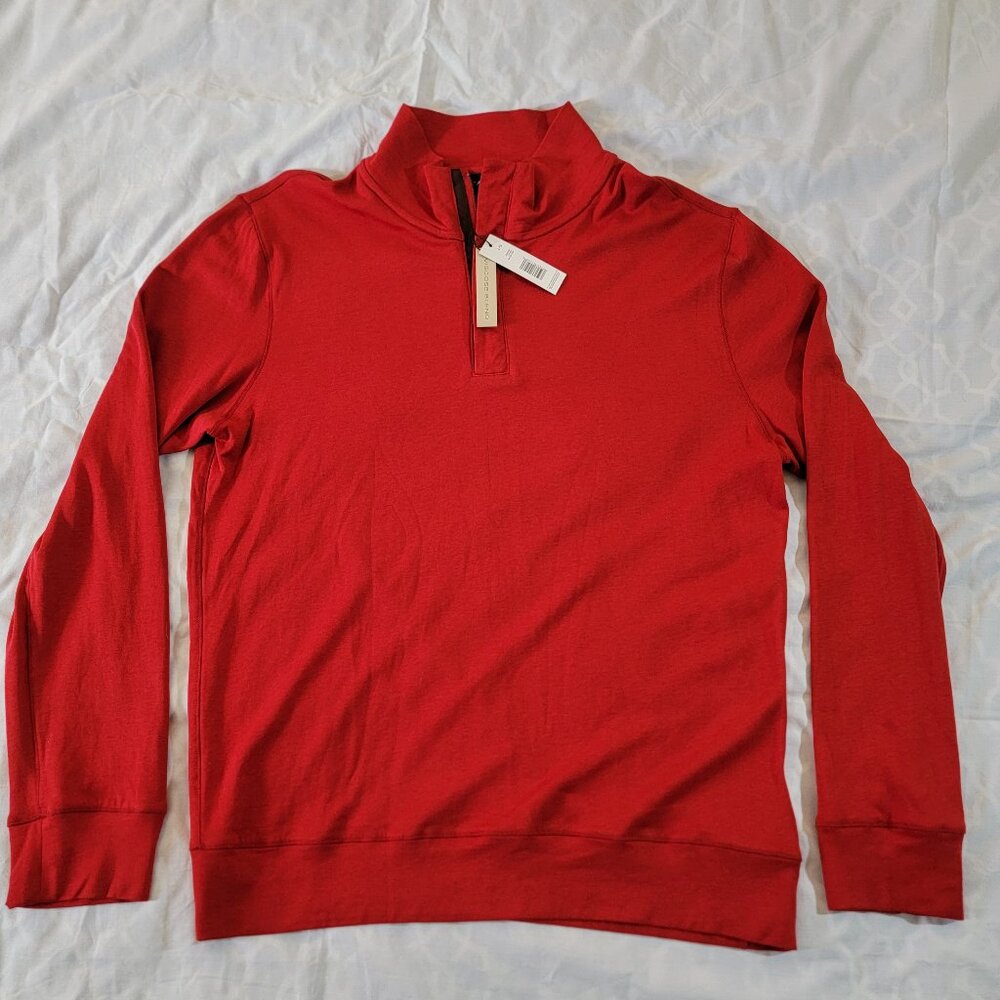 Tahari 1/4 Zip Viscose Blend Red Long Sleeve Men's Large Shirt New with Tags